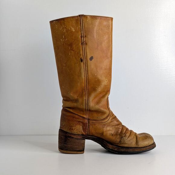 Vtg Frye Campus Black Label 70s Tall Leather Boots 8.5 B Knee High - Picture 8 of 16